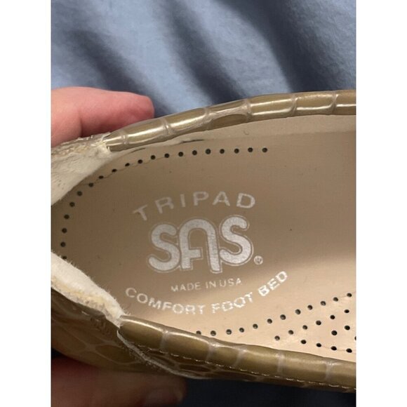 SAS Beige Croc-Embossed Leather Loafers Size 8N Comfort Foot Bed USA - Picture 4 of 16